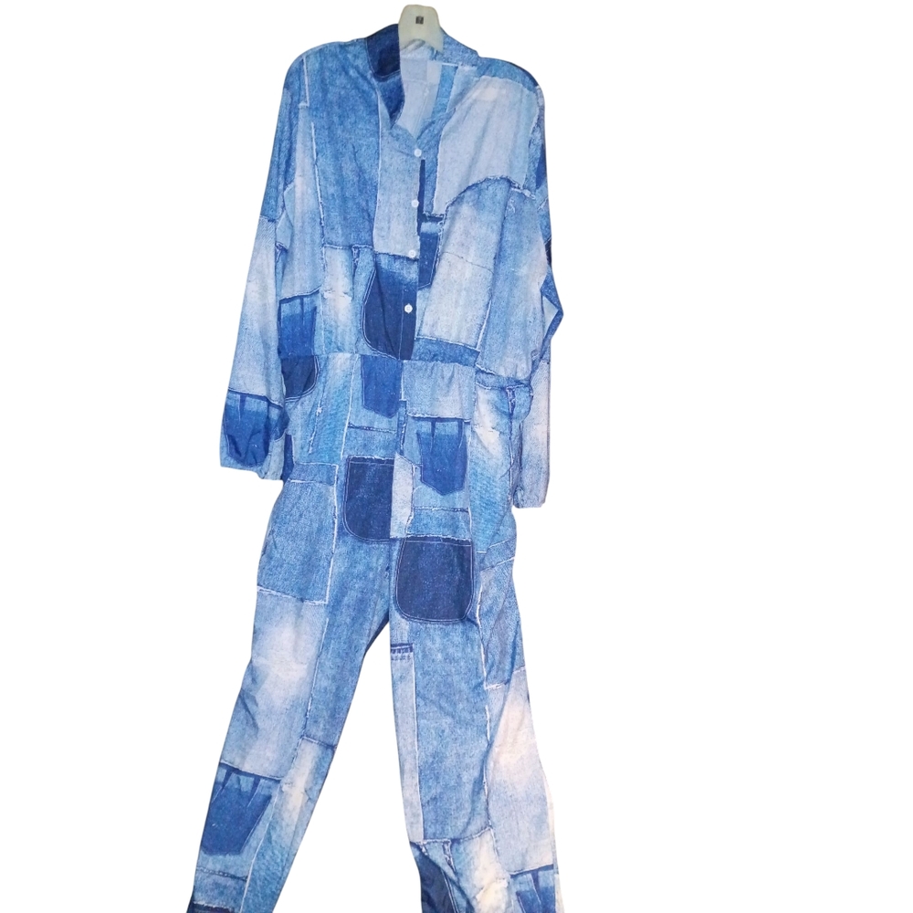 Stylish Blue Patchwork Jumpsuit Size 4x - image 6